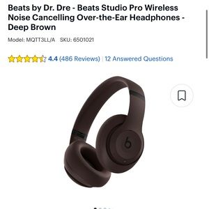 Beats by Dr. Dre Pro Wireless Noise Cancelling Over-the-Ear Headphones Brown